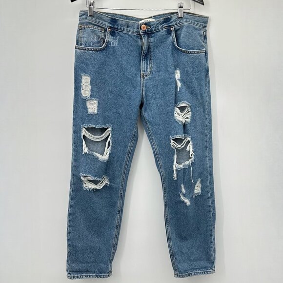 Forever 21 Ripped Distressed Straight Leg Cropped Boyfriend Jeans Size 30 - Picture 1 of 5